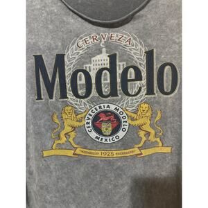 Cerveza Modelo Mexico Beer Short Sleeve Off Shoulder Gray T-Shirt Size XL A8